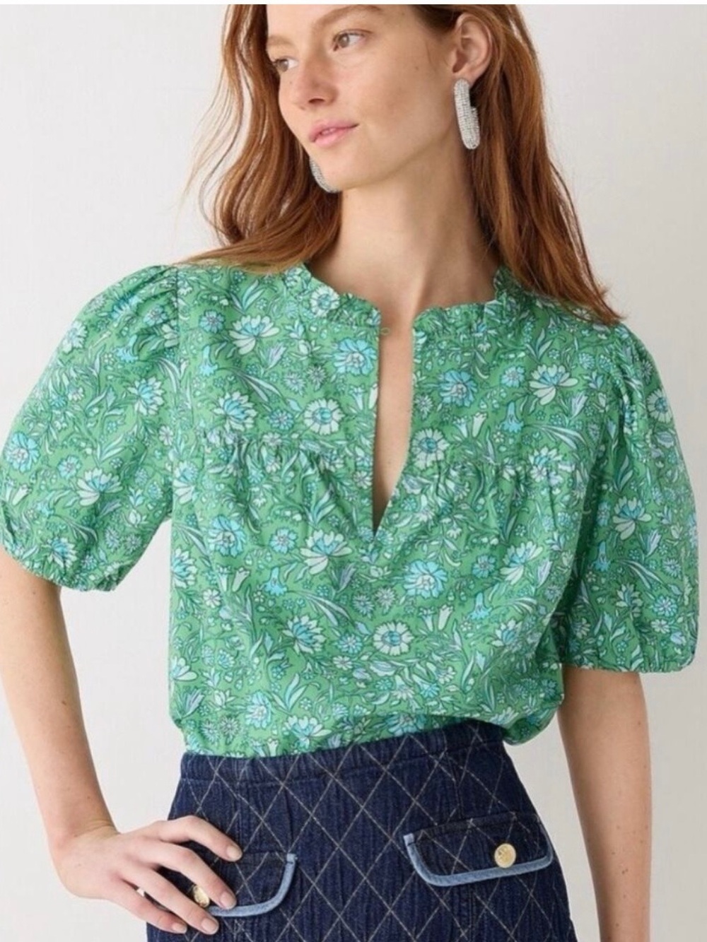 J. Crew Ruffle-trim short-sleeve top in marigold blooms